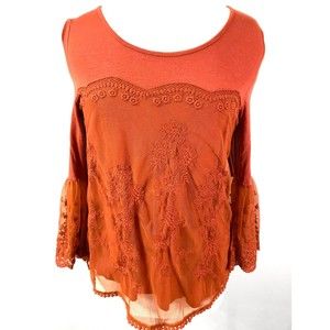 Signature Studio Women's Top with Lace Front and Sleeves, Size L